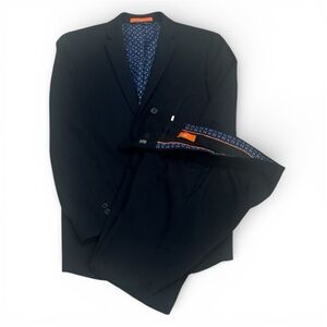 TALLIA Navy Kids Matching Suit Set with Blue and White Patterned Lining